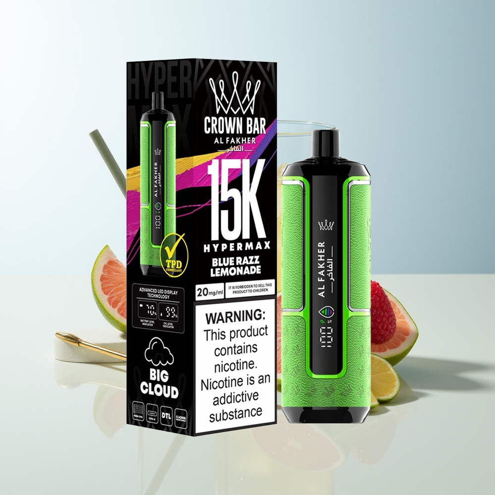 Serbia Wholesale Al Fakher Crown Bar 15K Плава Малина Лимунада Hypermax Kit 6mg 22ml 600mAh Type-C DTL