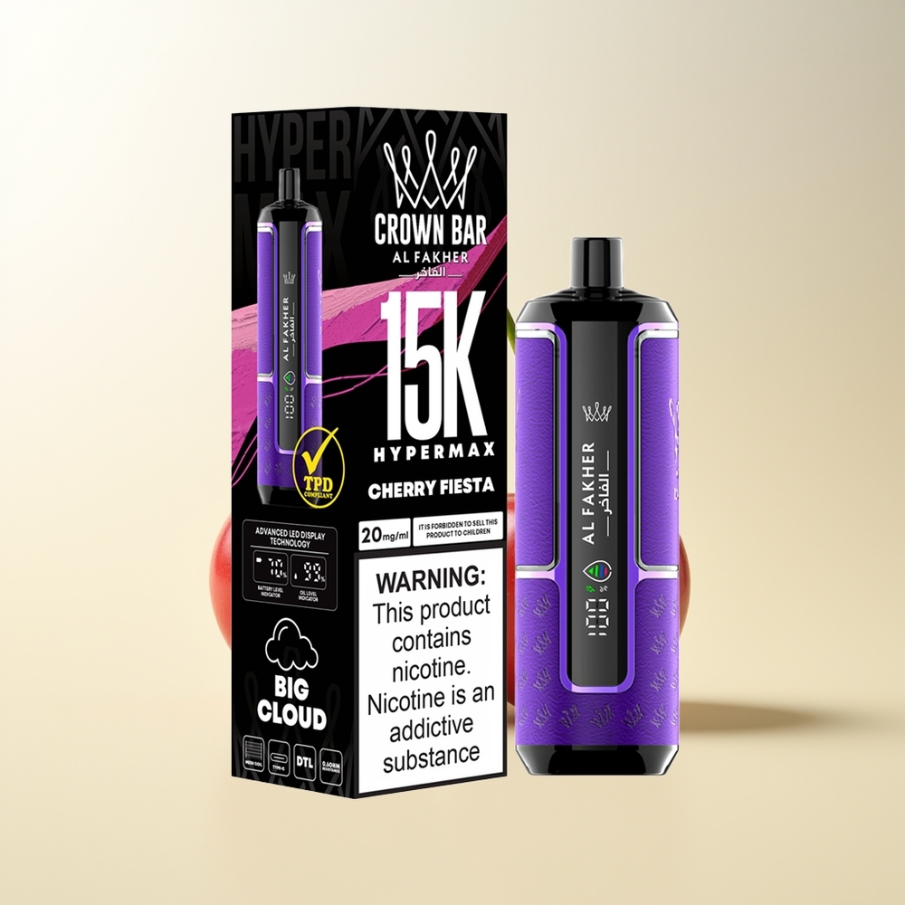 Serbia Wholesale Al Fakher Crown Bar 15K Hypermax Kit Višnja Fiesta 22ml 600mAh Type-C DTL 6mg/ml Compact