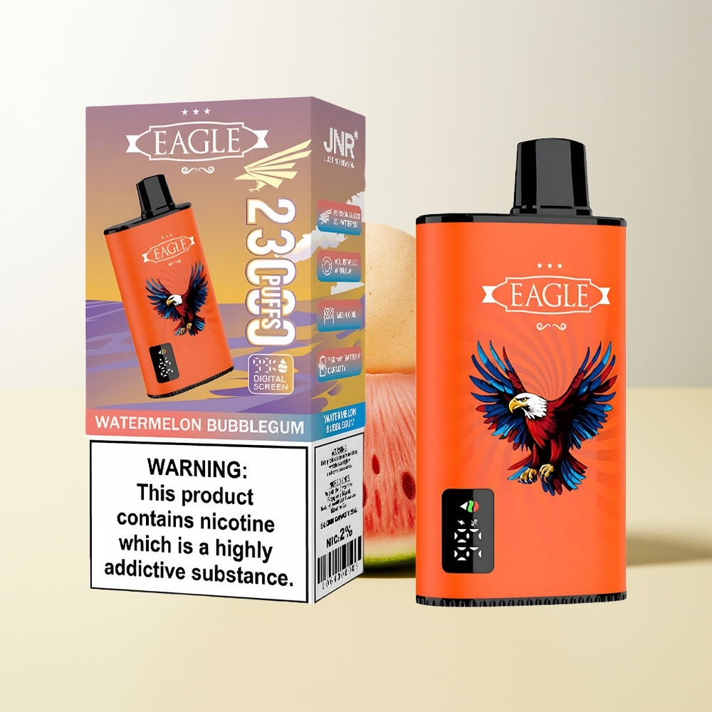 Serbia Wholesale JNR EAGLE Smart 23000 Pufova Bubanj Lubenica Digital Ekran 1.0ohm Mesh Kalem Podesivi Protok Vazduha 750mAh Baterija Tip-C Punjenje 25ml Tekućina 2% Nikotin