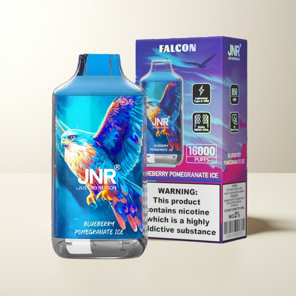 Serbia Wholesale JNR Falcon 16000 Puffs Borovnica Narandža Led 850mAh 22ml Dual Mesh Coil Type C & Lightning Smart LED Display 0% 2%