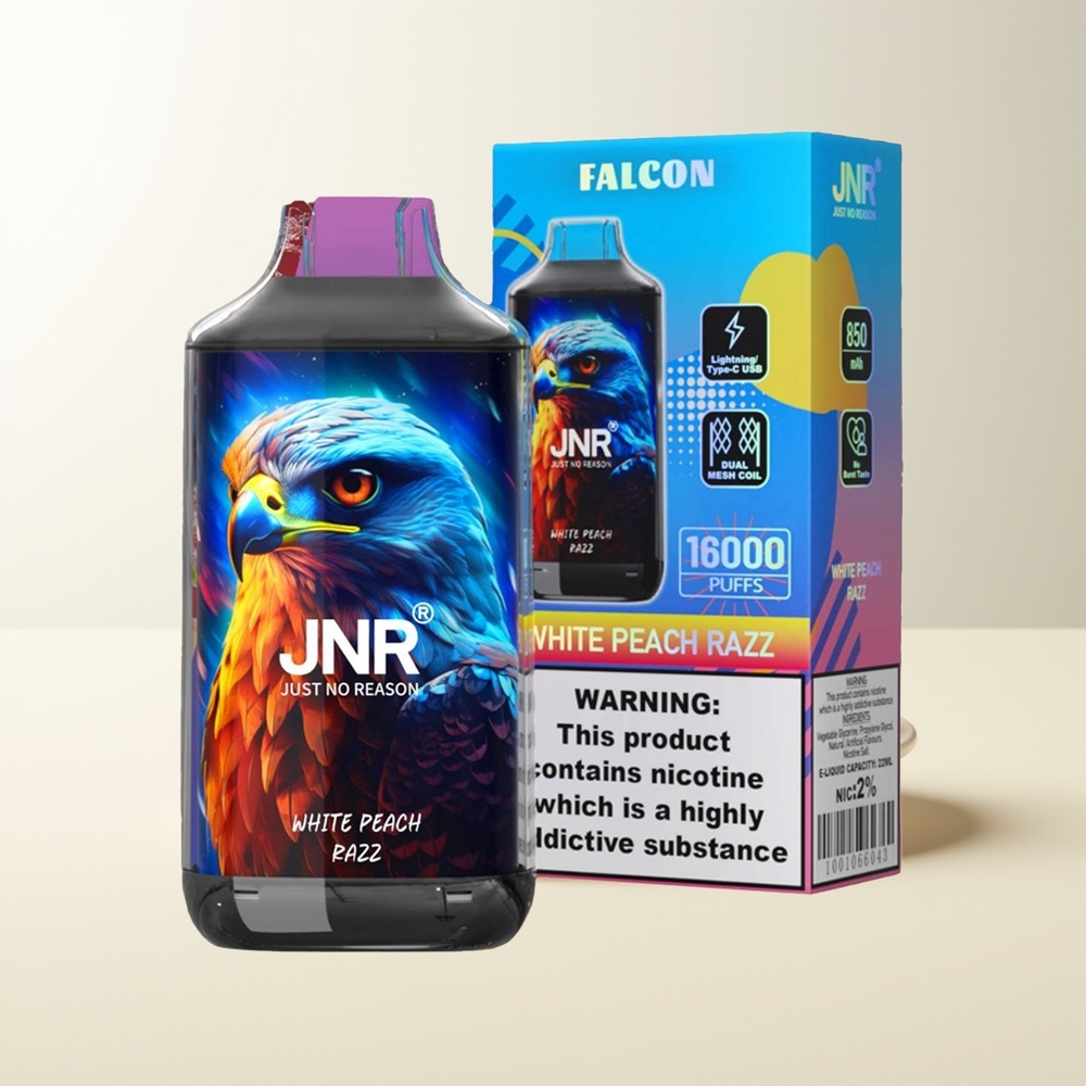 Serbia Wholesale JNR Falcon 16000 Puffs Dual Mesh Coil Beli Breskva Malina Type C & Lightning Smart LED Display