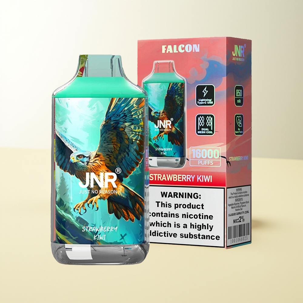 Serbia Wholesale JNR Falcon 16000 Puffs Jagoda Kivi 850mAh 22ml Dual Mesh Coil Type C Smart LED Display 0% 2%
