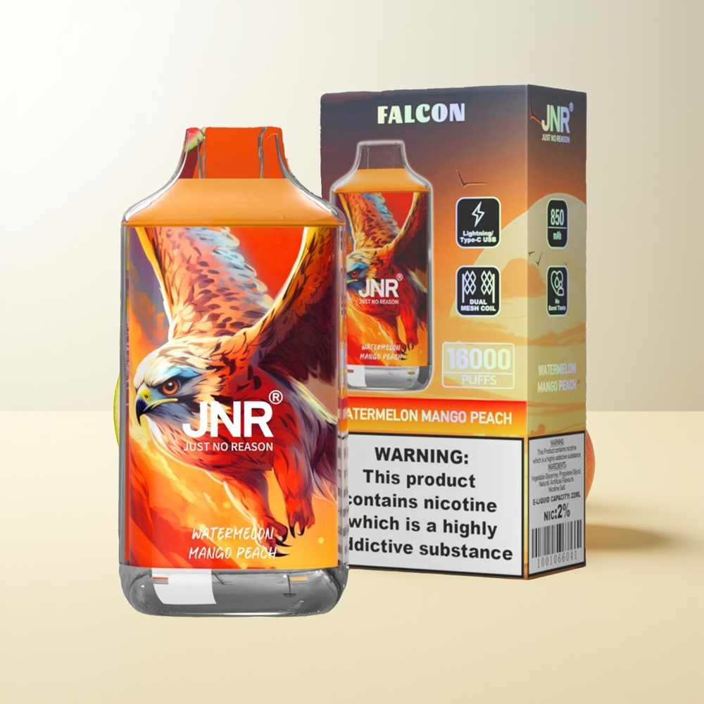 Serbia Wholesale JNR Falcon 16000 Puffs Lubenica Mango Breskva 850mAh 22ml Dual Mesh Coil Type C LED 0% 2%