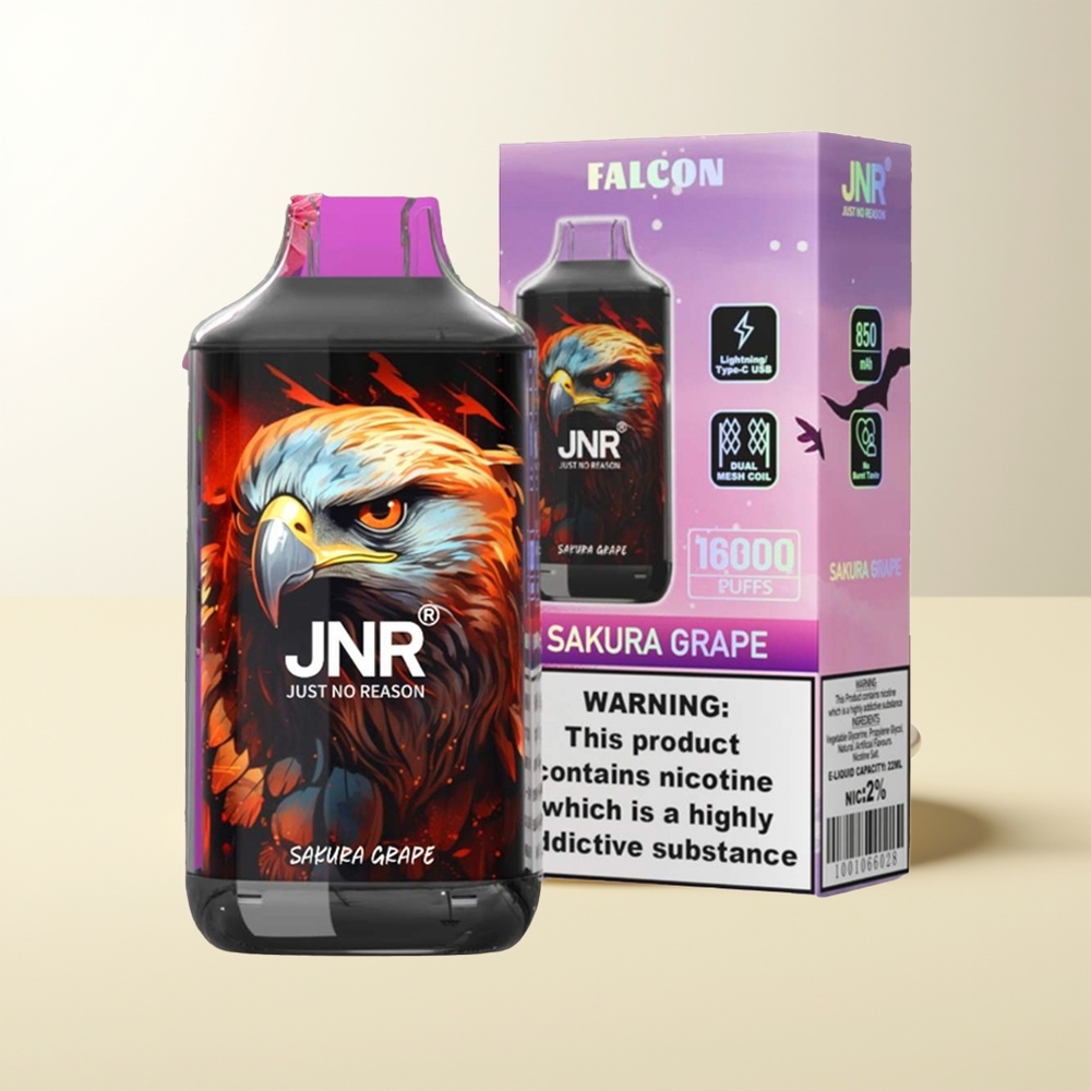 Serbia Wholesale JNR Falcon 16000 Puffs Sakura Grožđe Dual Mesh Coil 850mAh Type C LED Display 0% 2%