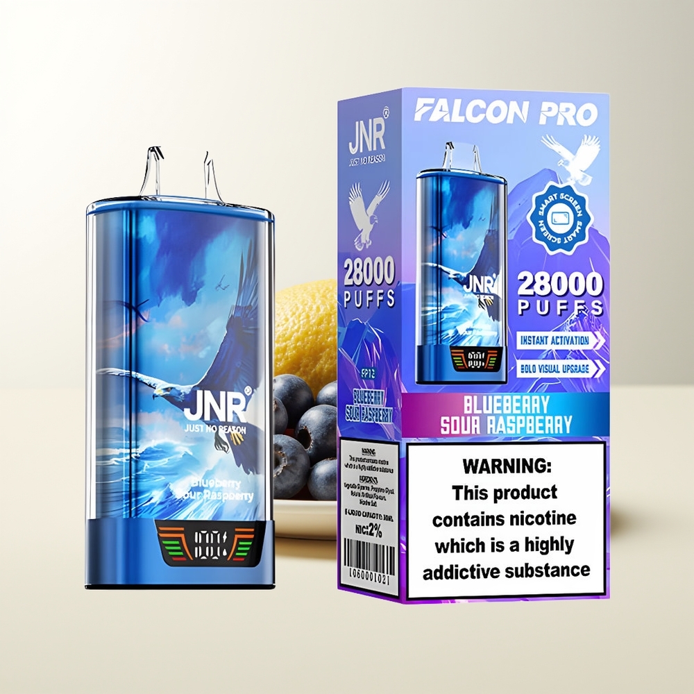Serbia Wholesale JNR Falcon Pro 28000 28000 Puffs Borovnica-Kisela Malina Dual Mesh Coil Smart Display USB Type-C