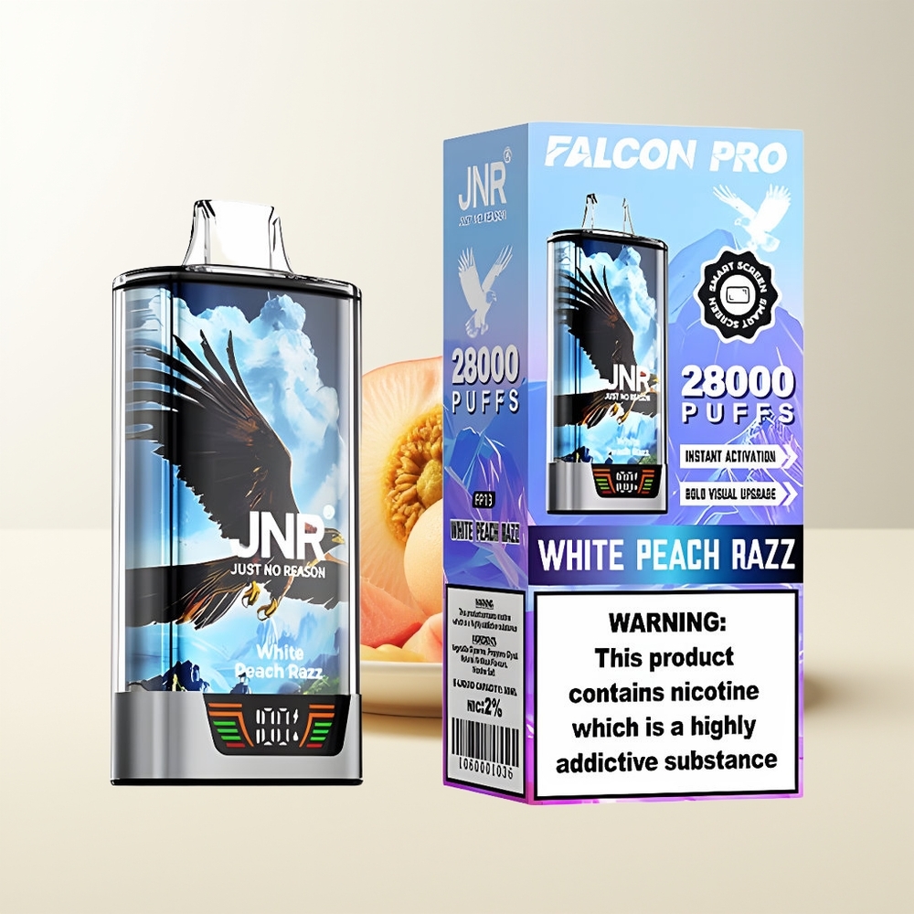 Serbia Wholesale JNR Falcon Pro 28000 Puffs Beli Breskva Malina Dual Mesh Coil Smart Display USB Type-C