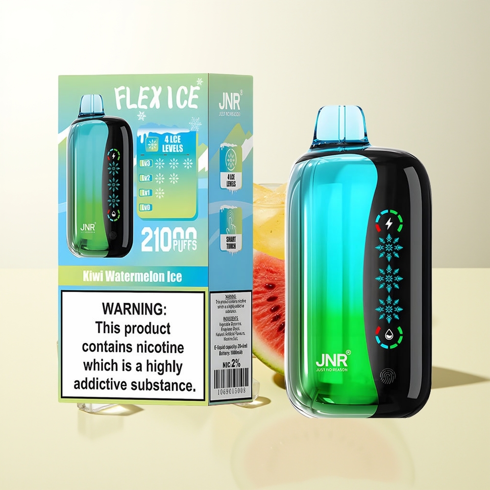 Serbia Wholesale JNR Flex Ice 21000 Puffova Kivi Lubenica Led Prilagodljivi Led Prilagodljiv Protok Vazduha Dodirni Ekran 1.2 Ohm Dual Mesh 1000mAh Baterija Type-C Punjenje