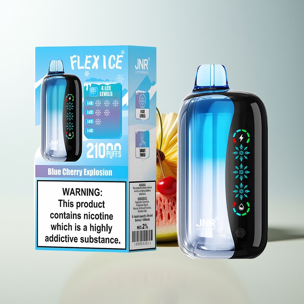 Serbia Wholesale JNR Flex Ice 21000 Pufova Plava Trešnja Eksplozija Ice Adjustable 26ml Customizable Airflow Touch Screen 1.2 Ohm Dual Mesh 1000mAh Type-C 0%2%3%5%