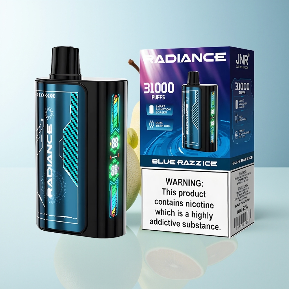 Serbia Wholesale JNR Radiance 31000 Pufova Plava Malina Led Dual Mesh Coil 28ml E-liquid 950 mAh Rechargeable Battery Type-C Charging Port 2% Nikotina