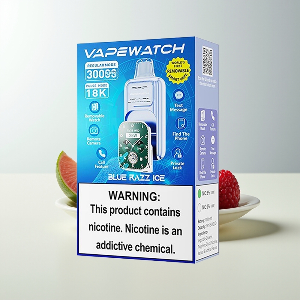 Serbia Wholesale JNR VapeWatch 30000 Puffs Dual Mesh Coil Plava Malina Led Type-C Brzo Punjenje 1000mAh 19mL 5%