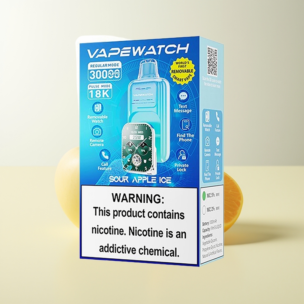Serbia Wholesale JNR VapeWatch 30000 Pufova Dual Mesh Coil 1000mAh Type-C Kiselkasta Jabuka Led