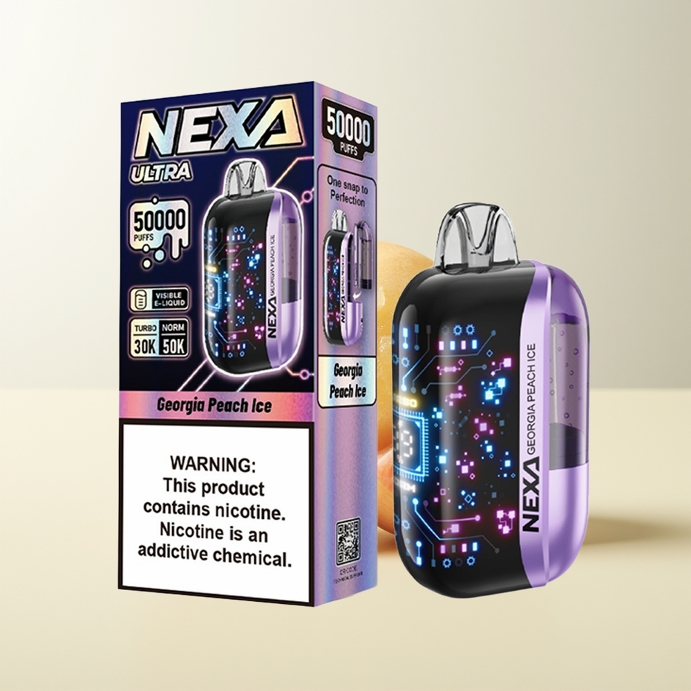Serbia Wholesale NEXA Ultra 50000 Puffs Georgia Breskva Led 20ml 800mah 5% 0.9ohm Dual Mesh 3D Ekran Type-C