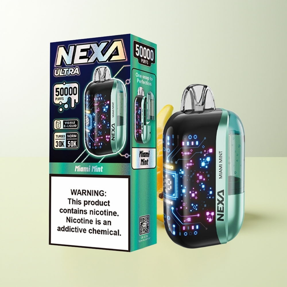 Serbia Wholesale NEXA Ultra 50000 Puffs Miami Metvica 20ml 800mah 5% 0.9ohm Dual Mesh 3d Zakrivljen Ekran Type-c Punjenje