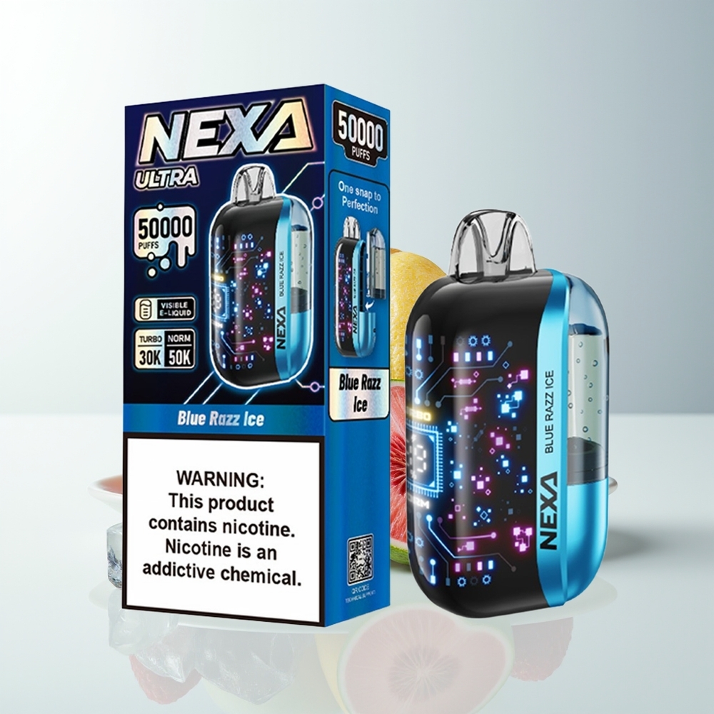 Serbia Wholesale NEXA Ultra 50000 Puffs Plava Malina Led 20ml 800mah 5% 0.9ohm Dual Mesh Type-c