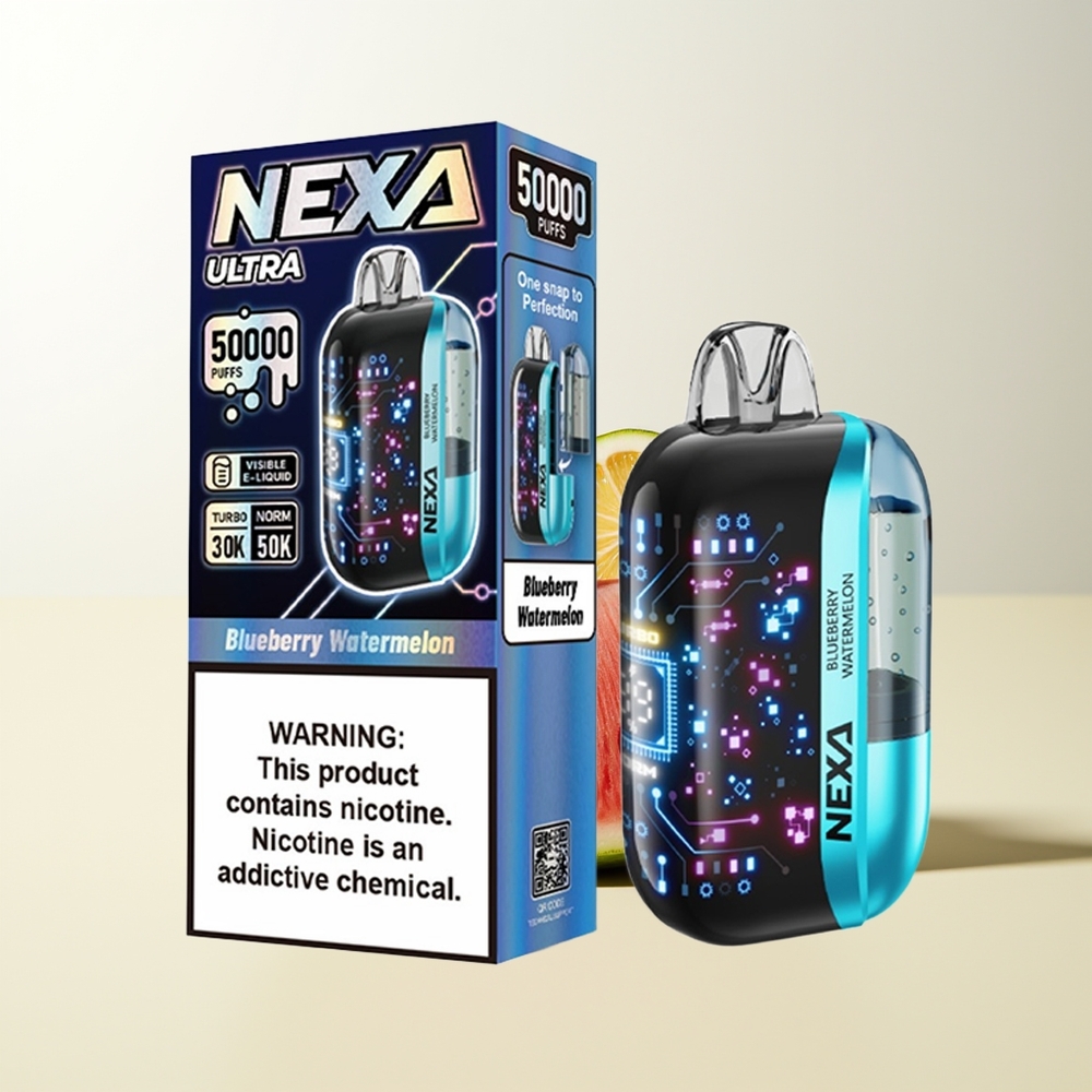 Serbia Wholesale NEXA Ultra 50000 Pufova Borovnica Lubenica 20ml 800mah 5% Nikotina 0.9ohm Dual Mesh Ekran Tip-C Punjenje