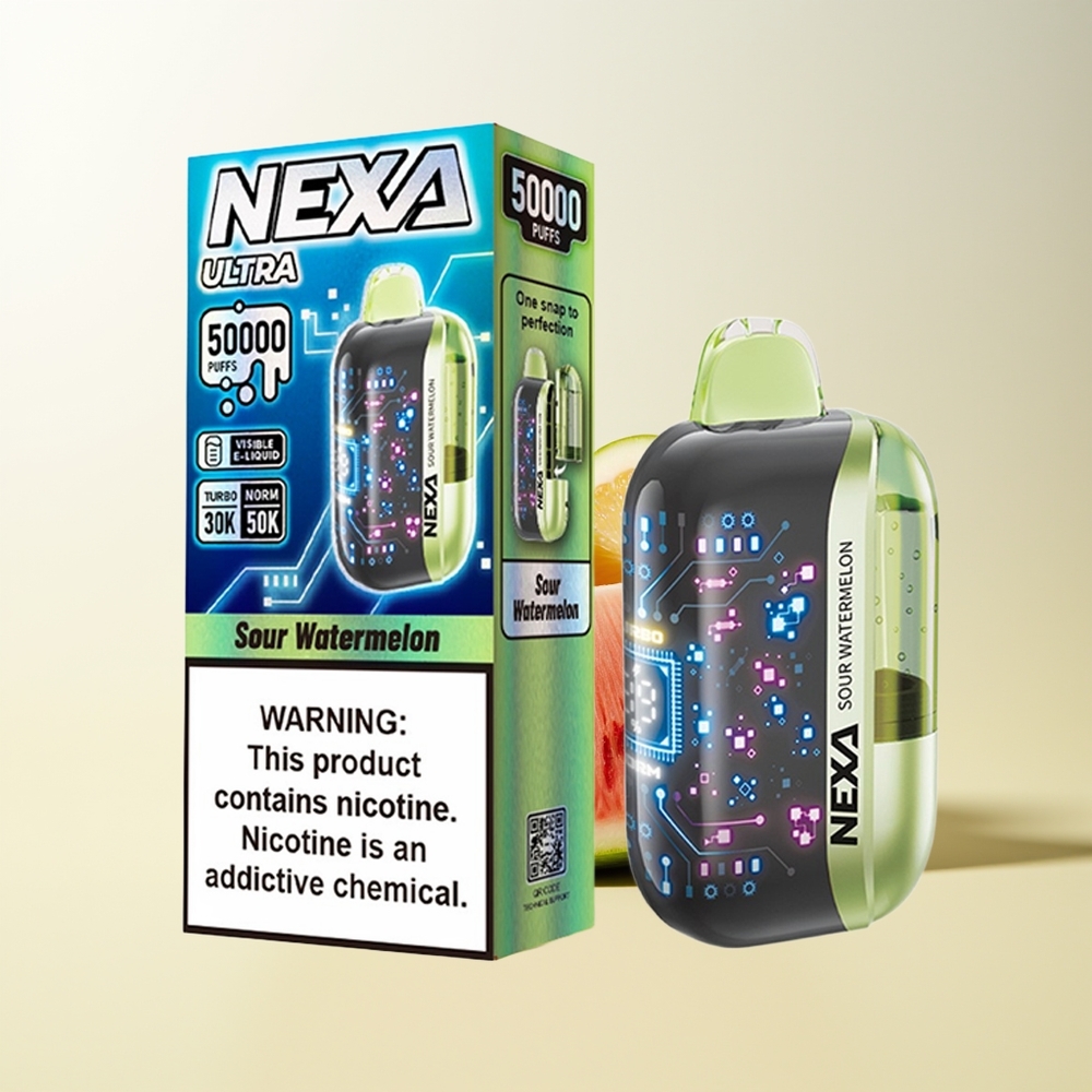 Serbia Wholesale NEXA Ultra 50000 Pufova Kisela Lubenica 20ml 800mah 5% Nikotina 0.9ohm Dual Mesh Ekran Tip-C Punjenje