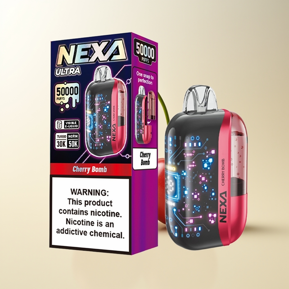 Serbia Wholesale NEXA Ultra 50K 50000 Usta Cherry Bombo 20ml 800mah 5% 0.9ohm Dual Mesh 3d Curved Ekran Type-c Punjenje