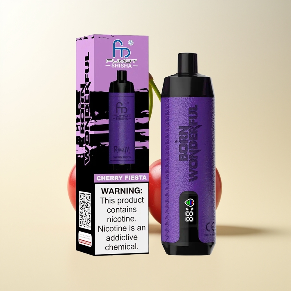 Serbia Wholesale RandM Fumot Shisha 10000 Pufova Trešnja Fiesta LED Indikator 18ml 850mAh Type-C 0.6ohm Mrežasti Kalem 0.5% Nikotina