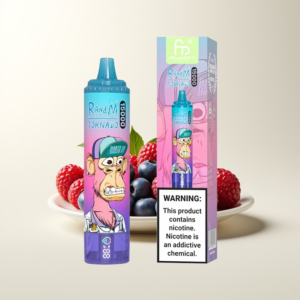 Serbia Wholesale RandM Fumot Tornado 15000 Puffs Borovnica Malina 25ml 850mAh Mesh Coil Type-C LCD
