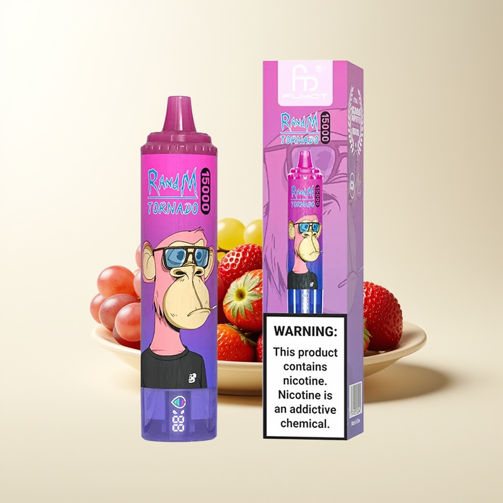 Serbia Wholesale RandM Fumot Tornado 15000 Puffs Jagoda Grožđe 25ml 850mAh Mesh Coil Type-C LCD