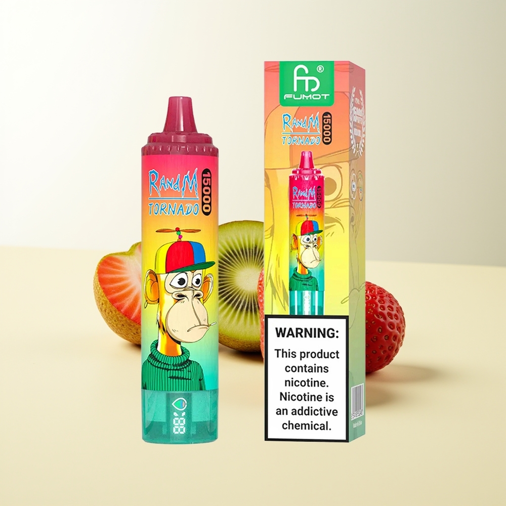 Serbia Wholesale RandM Fumot Tornado 15000 Puffs Jagoda-Kivi 25ml 850mAh Mesh Coil Type-C LCD