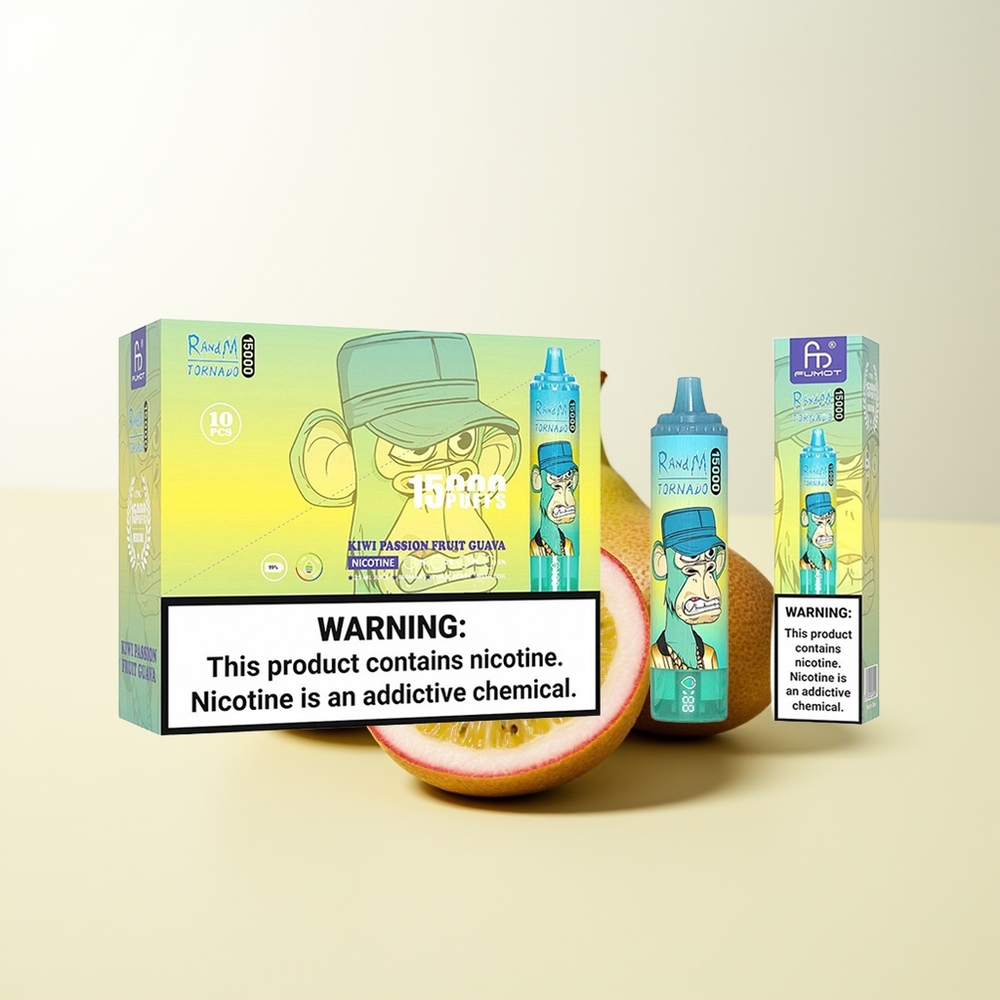 Serbia Wholesale RandM Fumot Tornado 15000 Puffs Kiwi Passion Fruit Guava 25ml 850mAh 0.9 Ohm Mesh LCD Type-C