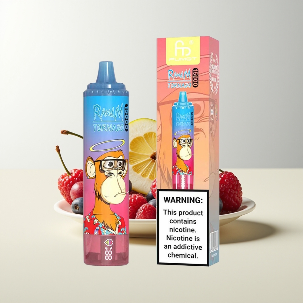 Serbia Wholesale RandM Fumot Tornado 15000 Pufova 25ml 850mAh Plava Malina Trešnja Mesh Coil Type-C LCD