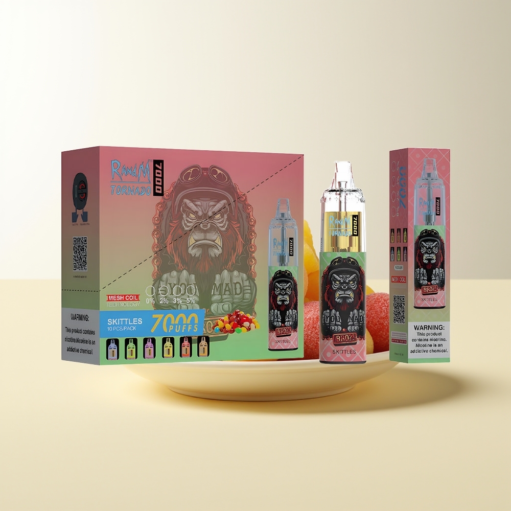 Serbia Wholesale RandM Fumot Tornado 7000 Duva Skittles 14ML Mesh Coil Type-C RGB Light