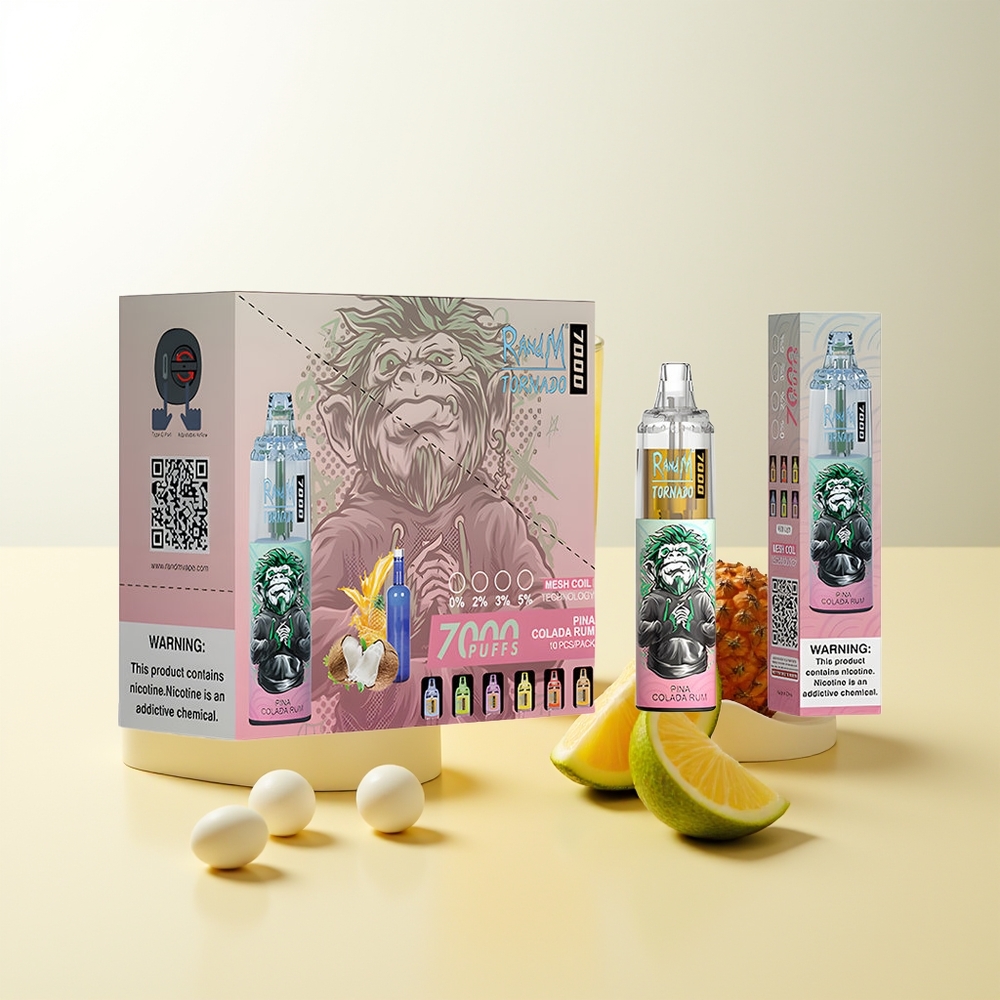 Serbia Wholesale RandM Fumot Tornado 7000 Pina Kolada Rum 14ML Mesh Coil Type-C RGB Light