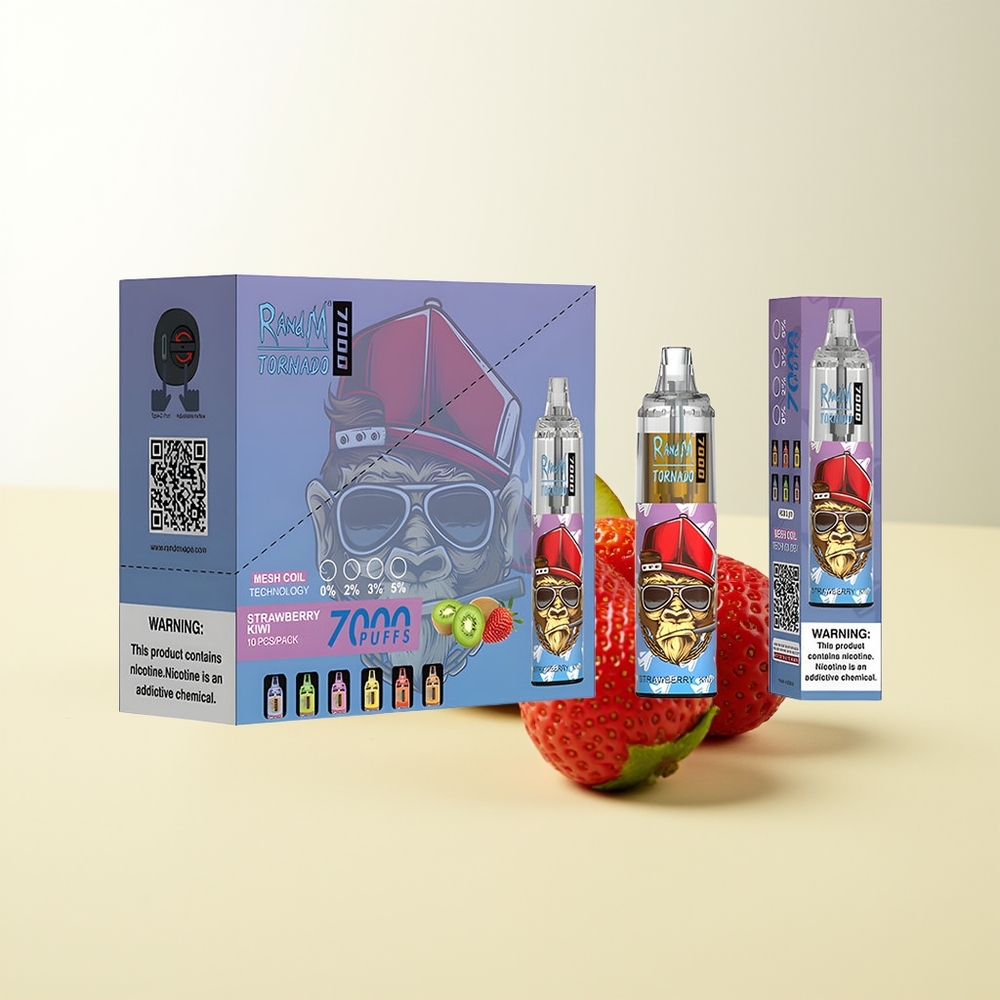 Serbia Wholesale RandM Fumot Tornado 7000 Puffs Jagoda Kivi 14ML E-liquid 850MAH Mesh Coil Type-C RGB Light 0-5% Nicotine Air-Adjustable