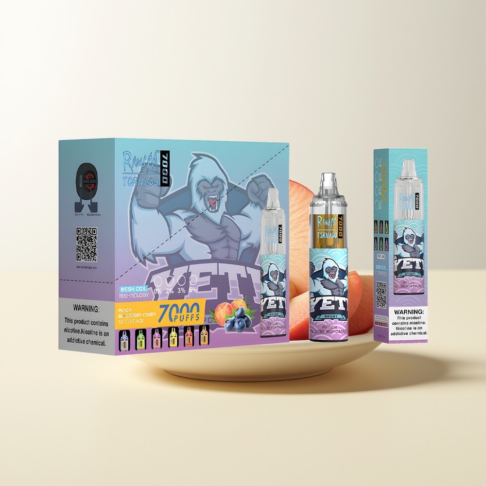 Serbia Wholesale RandM Fumot Tornado 7000 Pufova Briski Vape Breskva Borovnica Bombona 14ML 850MAH Mrežasti Kalem Tip-C RGB Svetlo
