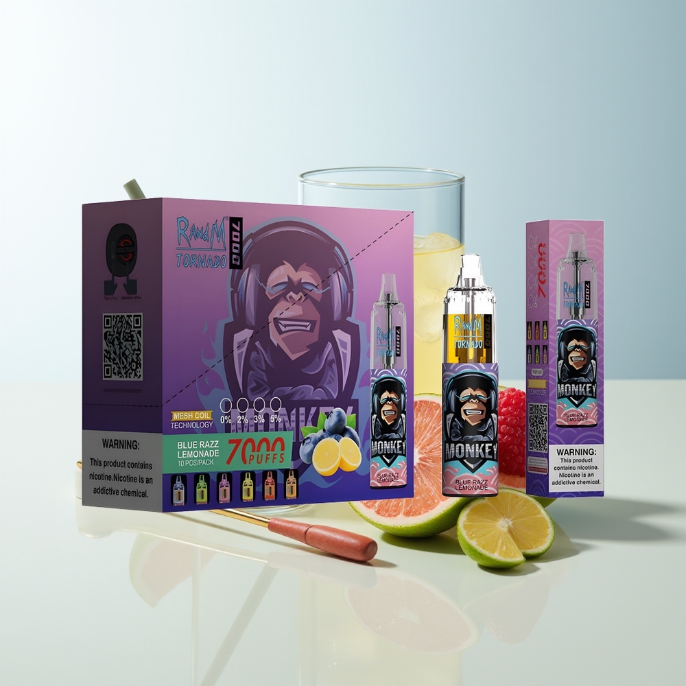 Serbia Wholesale RandM Fumot Tornado 7000 Pufova Plavi Malina Limunada 14ML Mesh Coil Type-C RGB Light