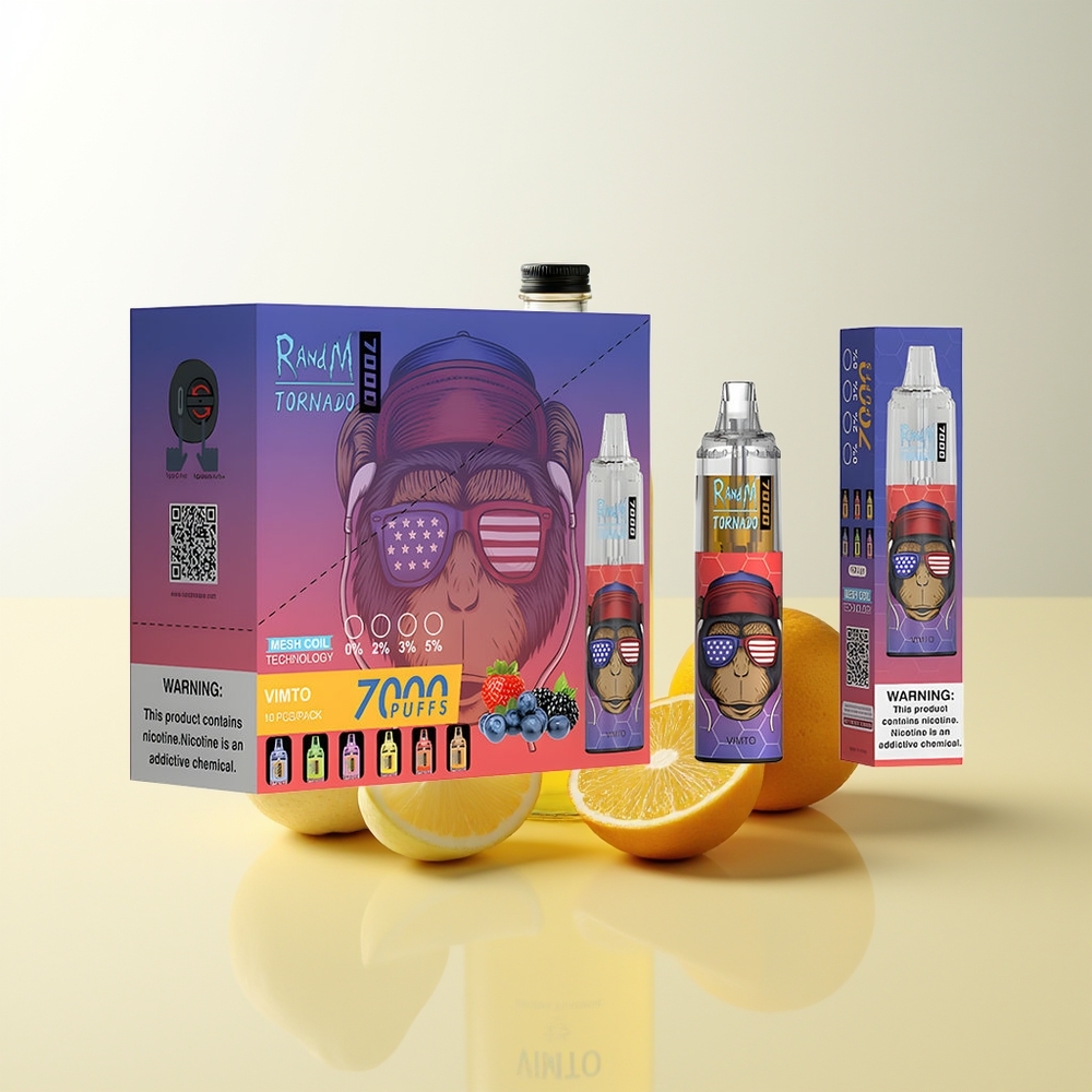 Serbia Wholesale RandM Fumot Tornado 7000 Pufova Vimto 14ML E-tečnost 850MAH Baterija Mrežasti Kalem Type-C Port RGB Svetlo 0% 2% 3% 5%