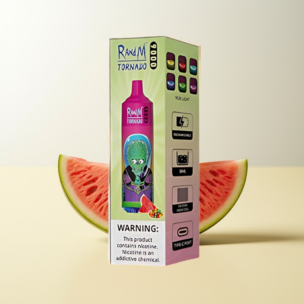 Serbia Wholesale RandM Fumot Tornado 9000 Puffs Bubanj Dinje Bubble Gum 850mAh 18mL Mesh Coil RGB Display