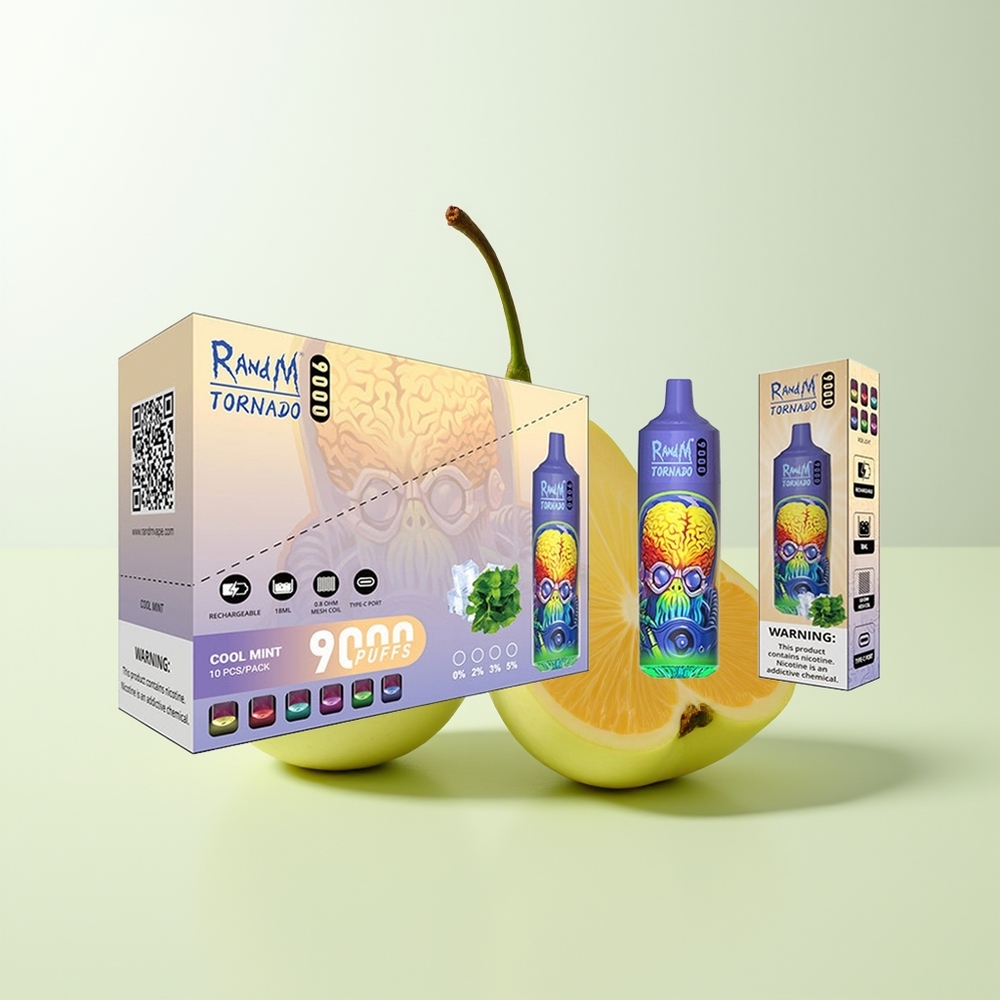 Serbia Wholesale RandM Fumot Tornado 9000 Puffs Cool Mint (Hladna Metvica) with 850mAh Rechargeable Battery 18mL Mesh Coil Sleek RGB Display 54 Flavors