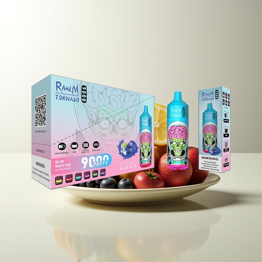 Serbia Wholesale RandM Fumot Tornado 9000 Puffs Crni Zmaj Led 850mAh 18mL Mesh Coil RGB Display