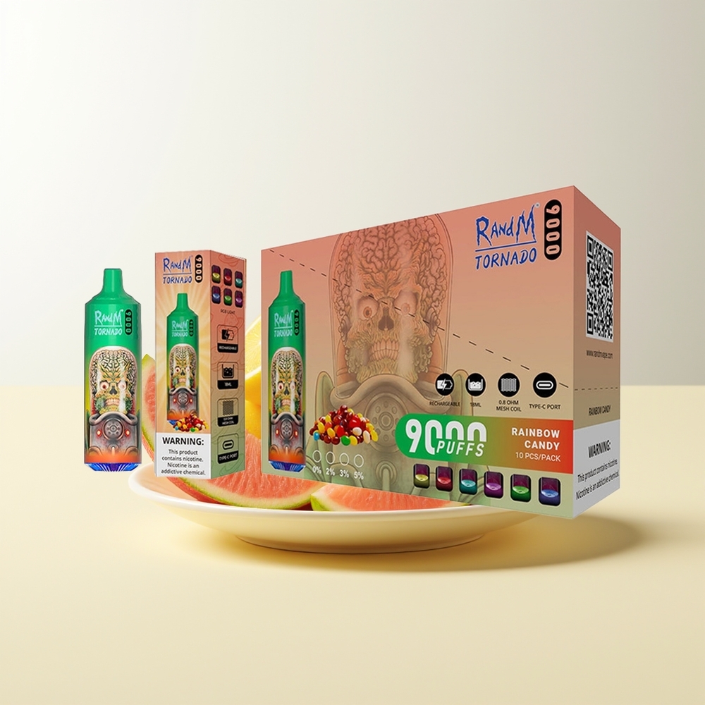 Serbia Wholesale RandM Fumot Tornado 9000 Puffs Duga Slatkiš Mesh Coil RGB Display