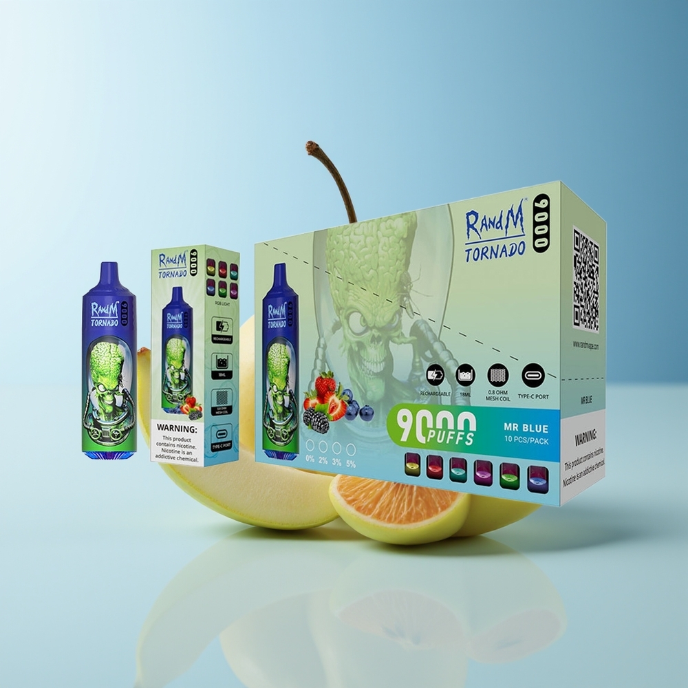 Serbia Wholesale RandM Fumot Tornado 9000 Puffs Gospodin Plavi 850mAh 18mL Mesh Coil RGB Display 54 Aroma