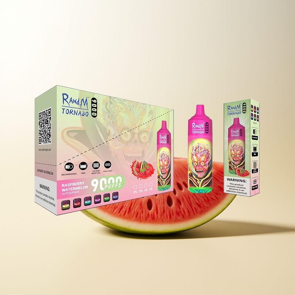 Serbia Wholesale RandM Fumot Tornado 9000 Puffs Malina Lubenica 850mAh 18mL Mesh Coil RGB Display