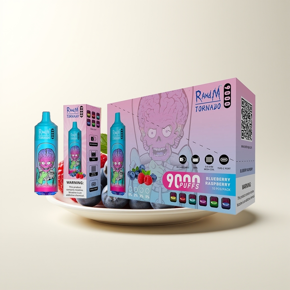 Serbia Wholesale RandM Fumot Tornado 9000 Pufova Borovnica Malina 850 mAh Punjiva 18 mL Mesh Coil RGB Display