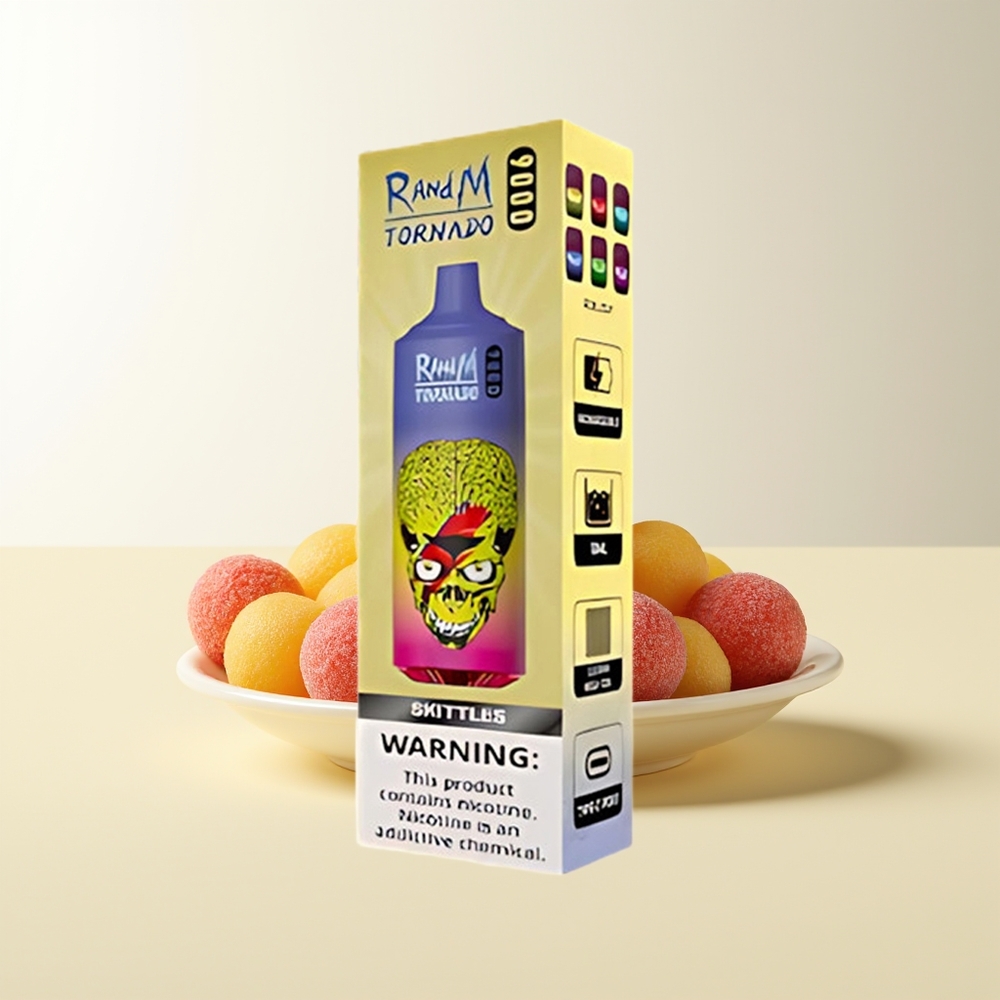 Serbia Wholesale RandM Fumot Tornado 9000 Pufova Skittles Aroma 18 mL Mesh Coil RGB Display