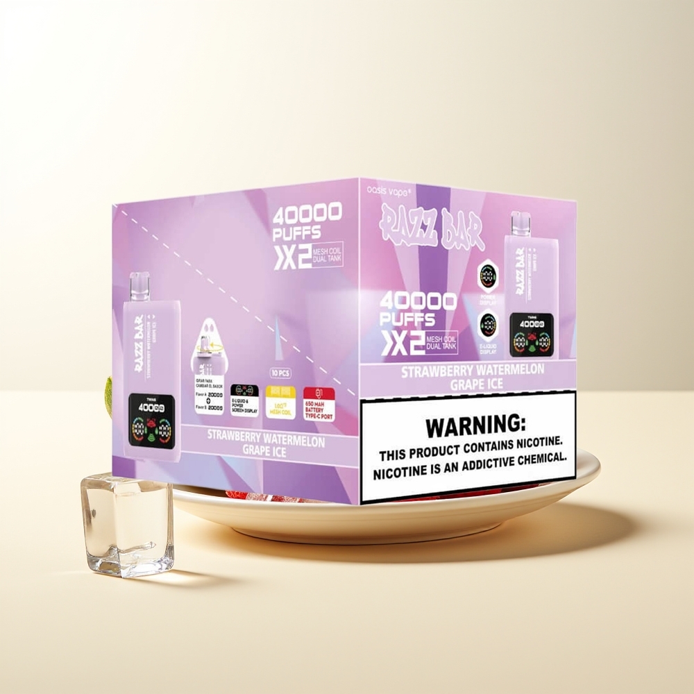 Serbia Wholesale Razz Bar 40000 Puffs Jagoda Lubenica - Grožđe Led 1.0Ohm 2 Mesh Coil 650mAh Type-C 2% 5% Nikotin