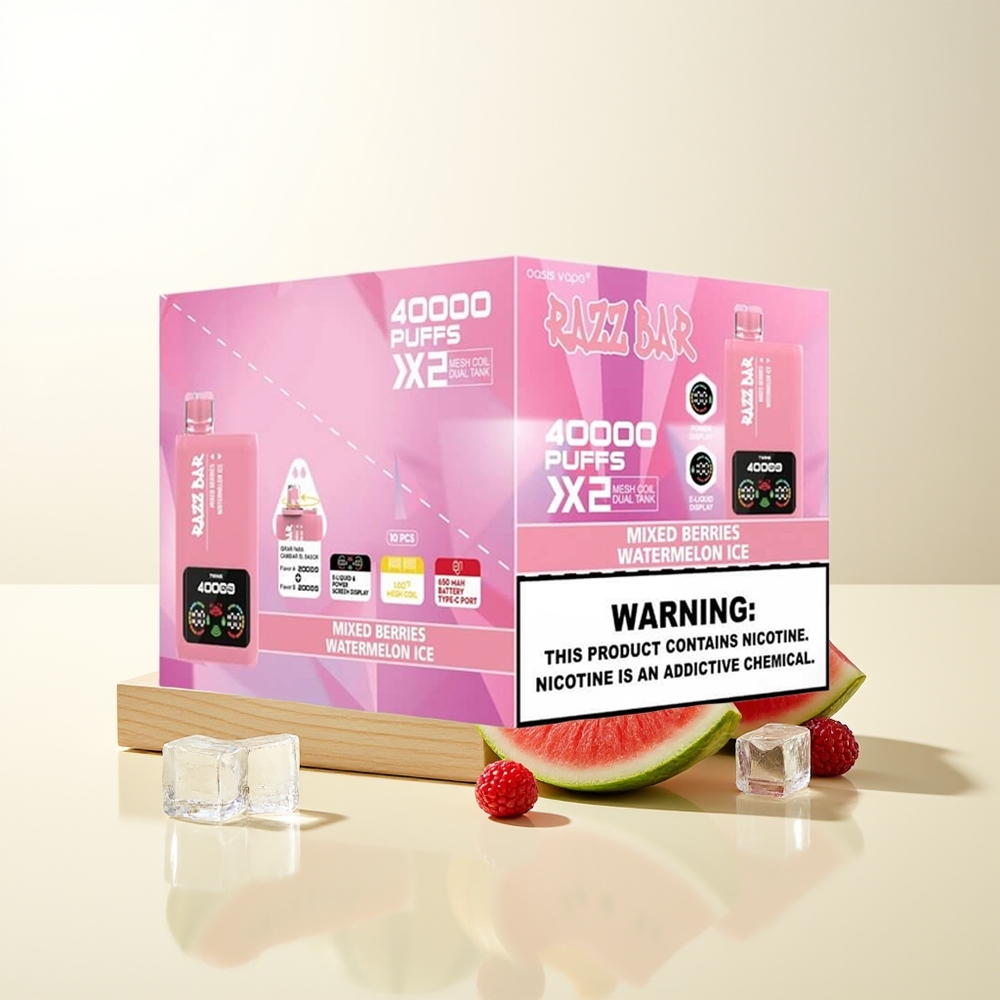 Serbia Wholesale Razz Bar 40000 Puffs Mešano Voće - Lubenica Led 1.0Ohm 2 Mesh Coil 650mAh Type-C 2% 5% Nicotine Power Screen Display