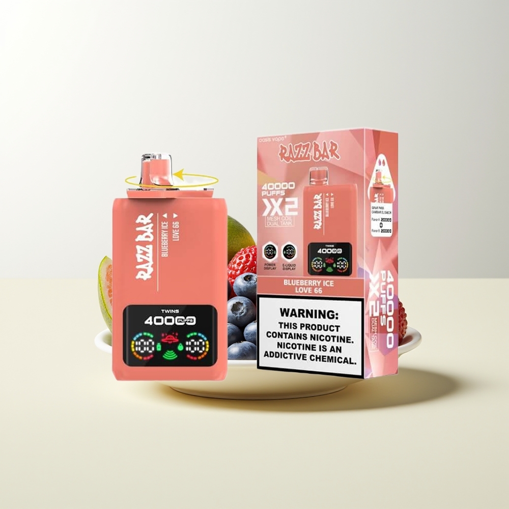 Serbia Wholesale Razz Bar 40000 Pufova Borovnica Led 2% 5% Nikotin Tip-C Port 650mAh Baterija 1.0Ohm 2 Mesh Kalem Power Screen Display - Love 66