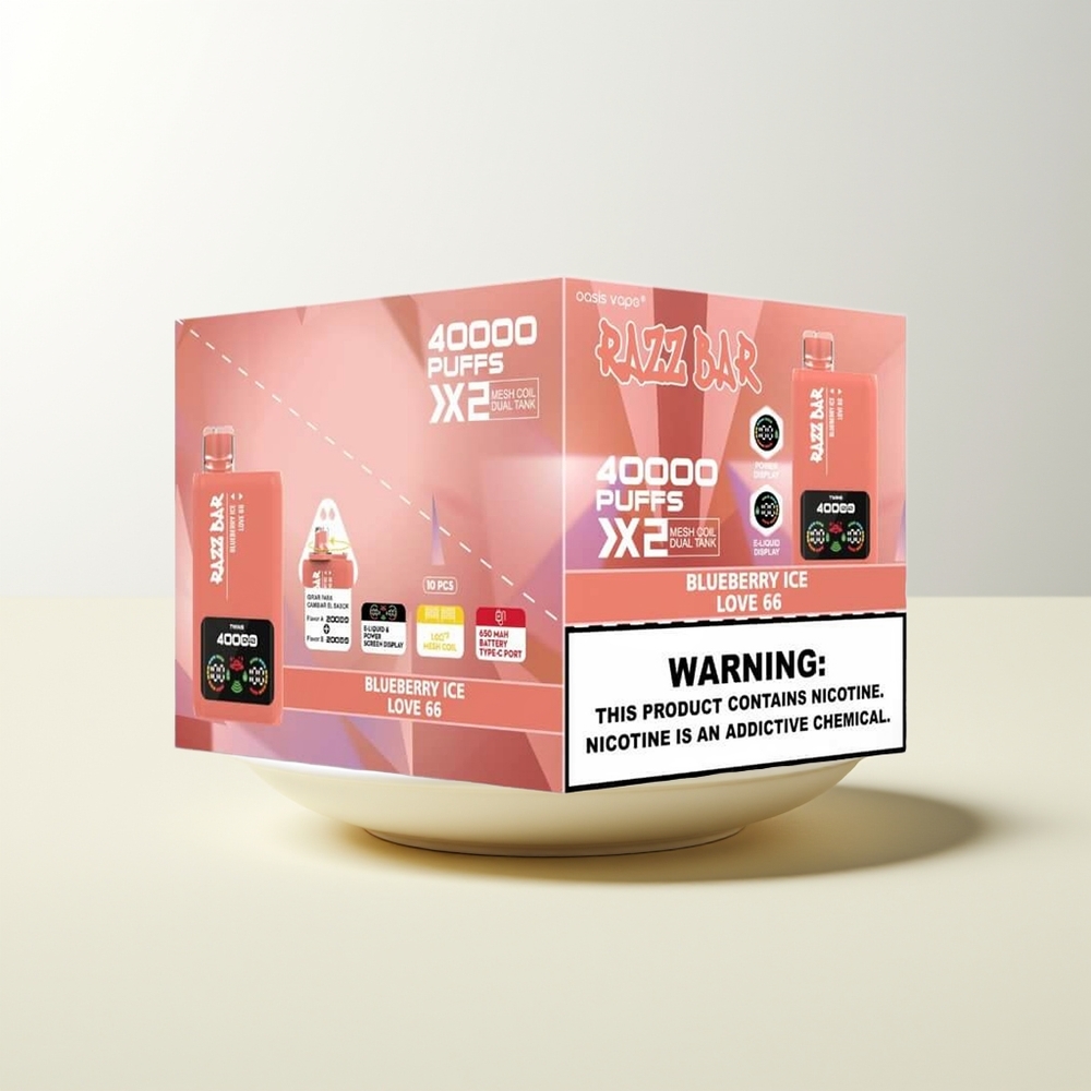 Serbia Wholesale Razz Bar 40000 Pufova Borovnica Led 2% 5% Nikotin Tip-C Port 650mAh Baterija 1.0Ohm 2 Mesh Kalem Power Screen Display - Love 66