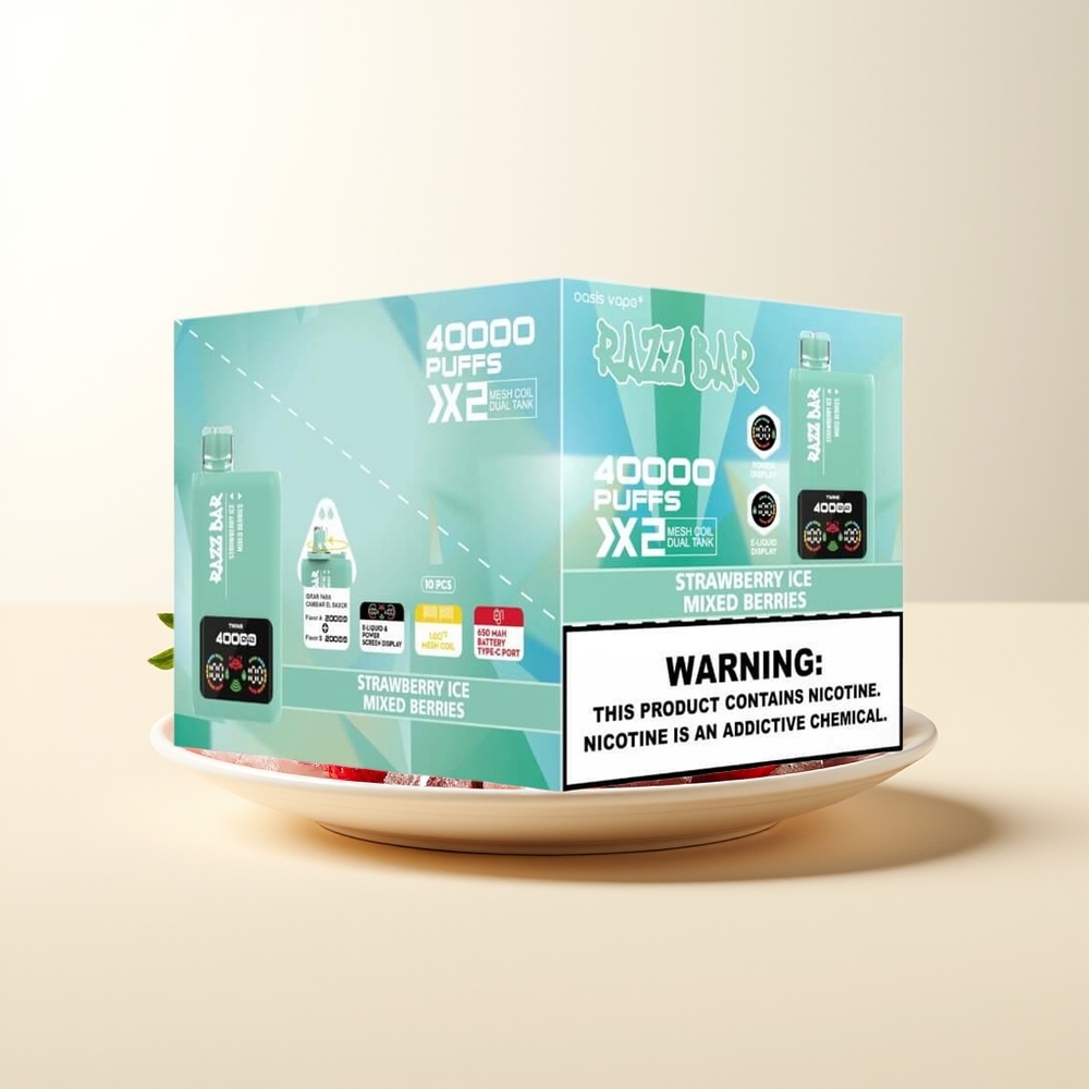 Serbia Wholesale Razz Bar 40000 Pufova Jagoda Led - Mesovite Bobice sa Ekranom 1.0Ohm 2 Mesh Coil 650 Mah Baterija Type-C Port 2%,5% Nikotina