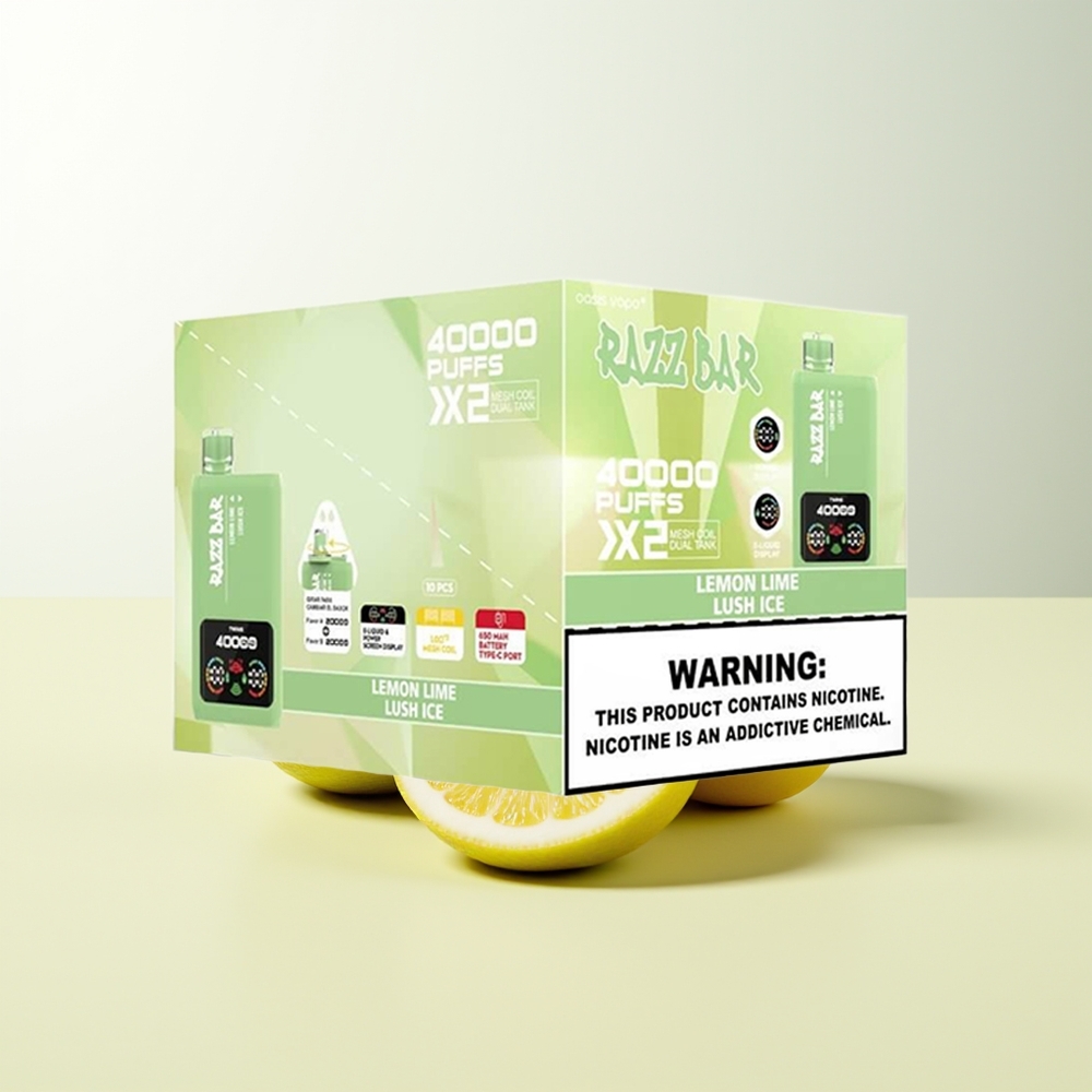 Serbia Wholesale Razz Bar 40000 Pufova Limeta Lime - Sočni Led 1.0Ohm 2 Mesh Coil 650mAh Type-C 2%,5% Nikotina