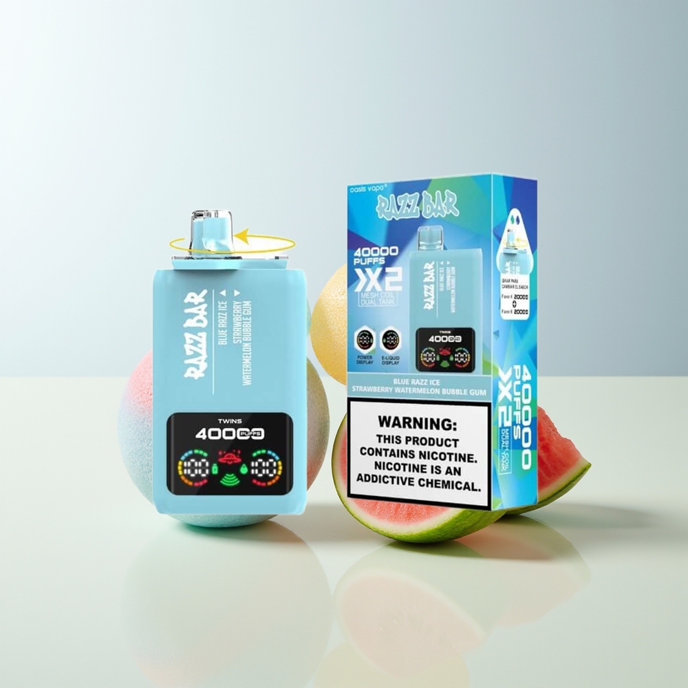 Serbia Wholesale Razz Bar 40000 Pufova Plava Malina Led-Jagoda Lubenica Žvakaća Guma Power Screen Display 1.0Ohm 2 Mesh Coil 650 Mah Battery Type-C Port