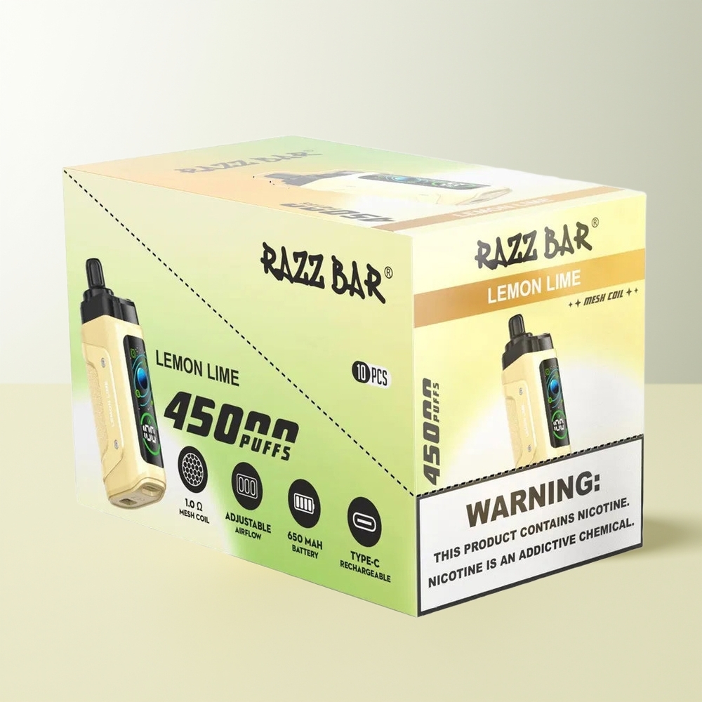 Serbia Wholesale Razz Bar 45000 Pufova Dispozabil Vape Limun-Lajm Mesh Coil 1.0 Ohm Podesivi Protok Vazduha 650 mAh Baterija Type-C Punjenje 20 mg/ml Nikotin