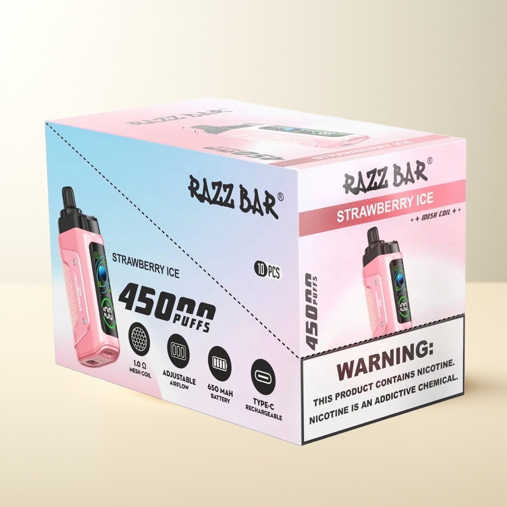 Serbia Wholesale Razz Bar 45000 Pufova Jagoda Led Type-C Punjenje 20 mg/ml Nikotina
